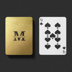 Svarta och Guld Personlig Monogram och Namn Casinokort