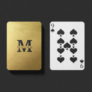 Svarta och Guld Personlig Monogram och Namn Casinokort