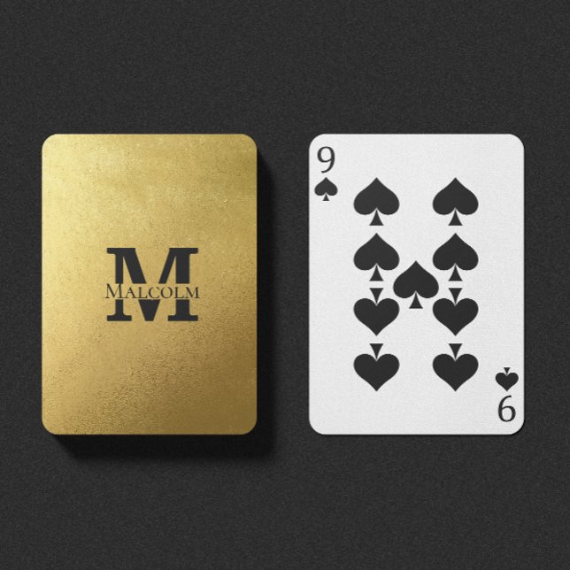 Svarta och Guld Personlig Monogram och Namn Casinokort (Skapare uppladdad)