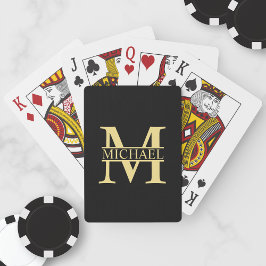 Svarta och Guld Personlig Monogram och Namn Casinokort