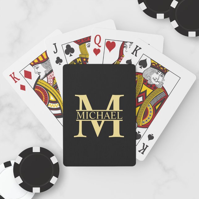 Svarta och Guld Personlig Monogram och Namn Casinokort (Skapare uppladdad)