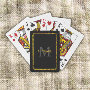 Svarta och Guld Personlig Monogram och Namn Casinokort