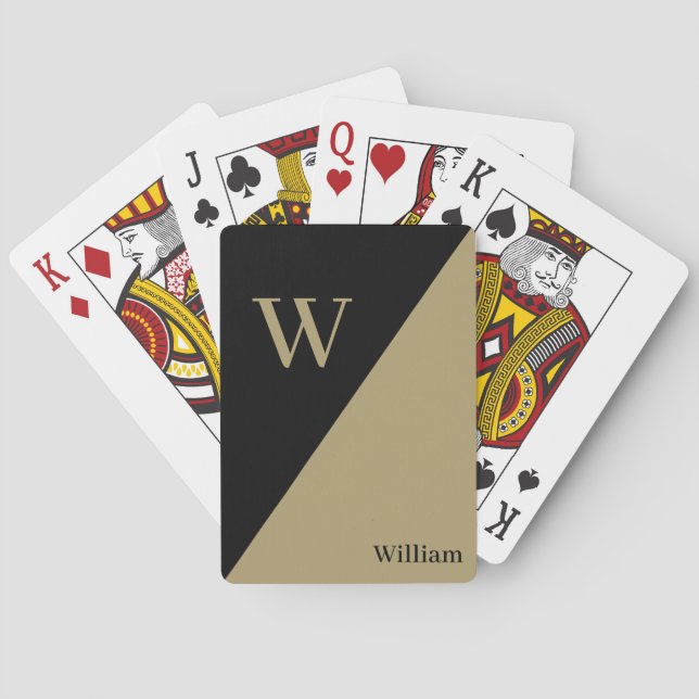 Svarta och Guld Personlig Monogram och Namn Casinokort (Baksidan)