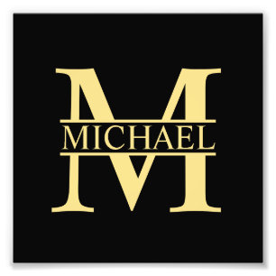Svarta och Guld Personlig Monogram och Namn Fototryck