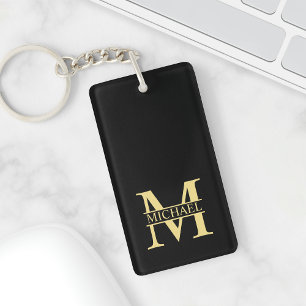 Svarta och Guld Personlig Monogram och Namn Nyckelring