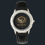 Svarta och Guld Personlig Snyggt Monogram Namn Armbandsur<br><div class="desc">Svarta och Guld Personlig Snyggt Monogram Namn. Om du vill göra ytterligare anpassningar klickar du på knappen "Anpassa" och användor verktyg som är utformat för att ändra mallen.</div>