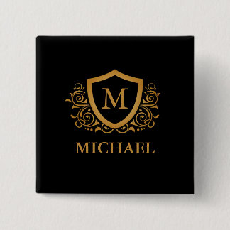 Svarta och Guld Personlig Snyggt Monogram Namn Knapp