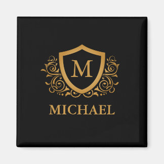 Svarta och Guld Personlig Snyggt Monogram Namn Magnet