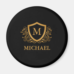 Svarta och Guld Personlig Snyggt Monogram Namn Magnet
