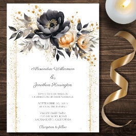 Svarta och Guld-ponenter med Glitter Effect Bröllo Inbjudningar