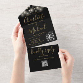 Svarta och guld QR-kod Murar ljus Bröllop