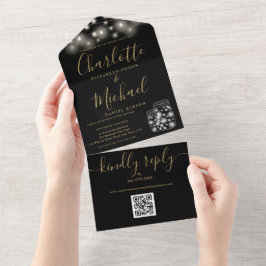 Svarta och guld QR-kod Murar ljus Bröllop