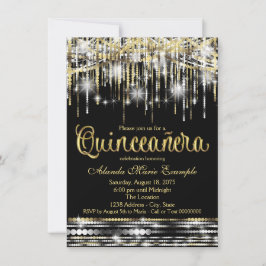 Svarta och Guld Quinceanera Glitter Glam Gnistra Inbjudningar