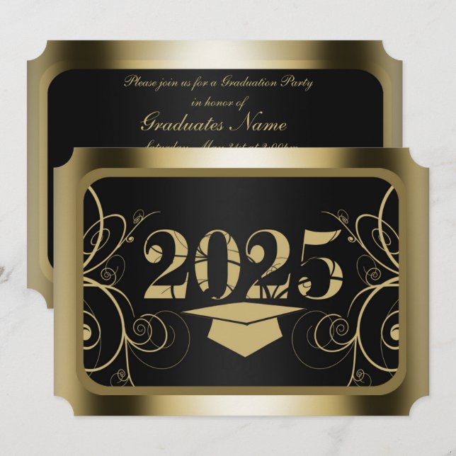 Svarta och Guld Ram Studentfesten Inbjudningar (Fram/baksida)