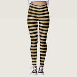 Svarta och guld randiga damleggings leggings