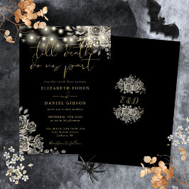 Svarta och Guld Ro Blommigt Ljus Gothic Bröllop Inbjudningar