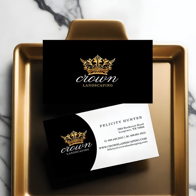 Svarta och Guld Royal Blommigt och Foliage Krona L Visitkort (Black & Gold Royal Floral & Foliage Crown Logo Business Card)