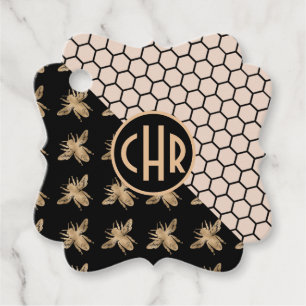Svarta och Guld samt Rosa Honeycomb Monogram Gåvor Etiketter