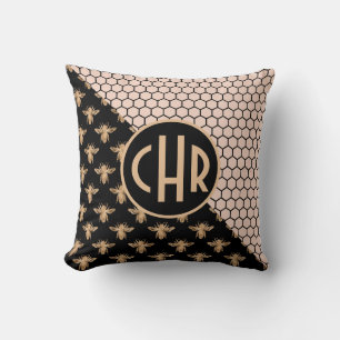 Svarta och Guld samt Rosa Honeycomb Monogram Kudde