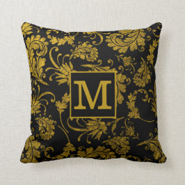 Svarta och Guld-skadefamiljen Namn Monogram Kudde