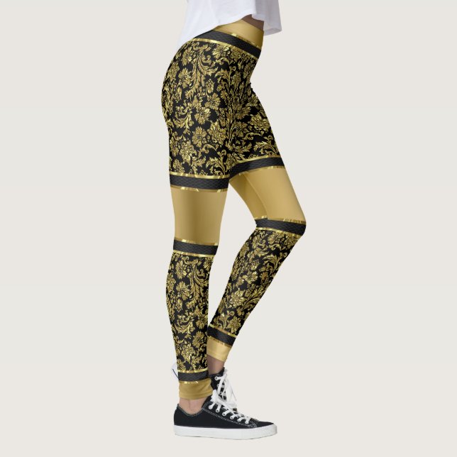 Svarta och Guld-skadorna och Rand Mönster Leggings (Höger)