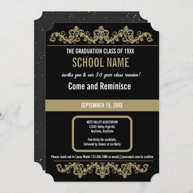 Svarta och Guld | Skolåterförening Inbjudningar (Fram/baksida)