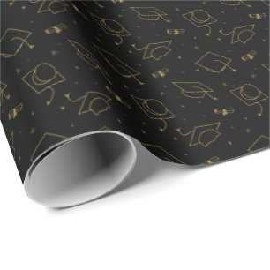 Svarta och Guld Studentmössa Toss Wrapping Papper Presentpapper