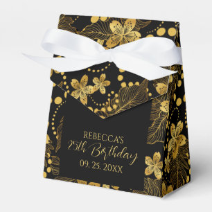 Svarta och guld tropiska löv och blommor mönster presentaskar