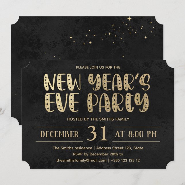 Svarta och Guld under det nya året Party Inbjudningar (Fram/baksida)