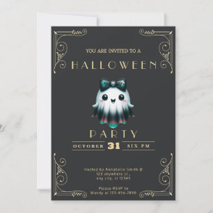 Svarta och guldgula spökbåge med kranier Halloween Inbjudningar