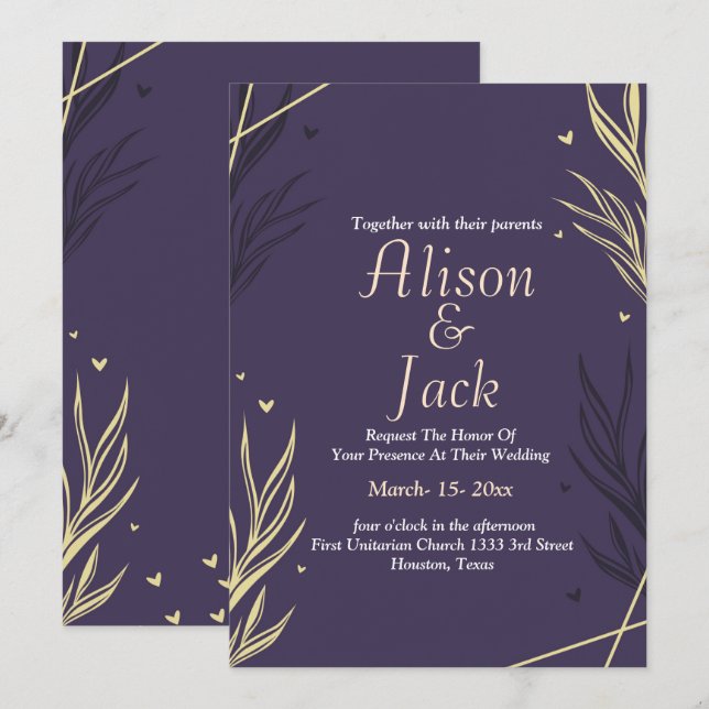 Svarta och gult lämna bröllop inbjudningar (Fram/baksida)