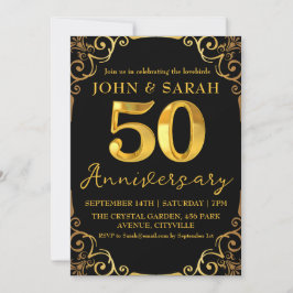 Svarta och gyllene 50-årsjubileumsfestinbjudningar inbjudningar
