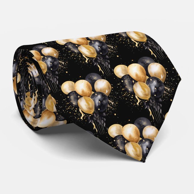 Svarta och gyllene ballongslip slips (Rullad)