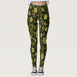 Svarta och gyllene blomsterleggings leggings