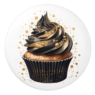Svarta och gyllene cupcakes keramiska knappar knopp