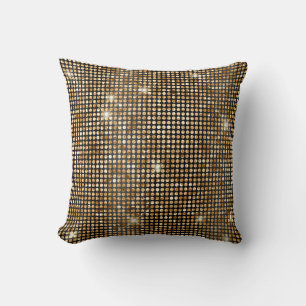 Svarta och gyllene falska glitter glamösa prickar kudde