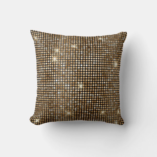 Svarta och gyllene falska glitter glamösa prickar kudde (Framsida)