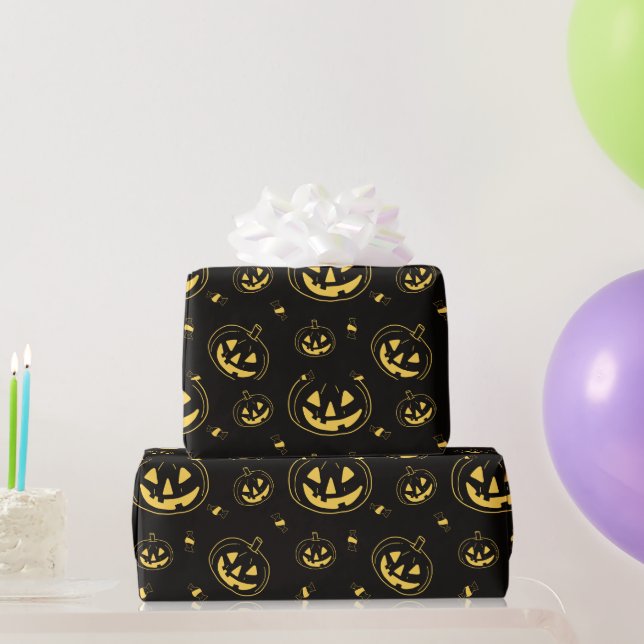 Svarta och gyllene Jack-O' Lanterns Svart Hallowee Presentpapper (Festgåvor)