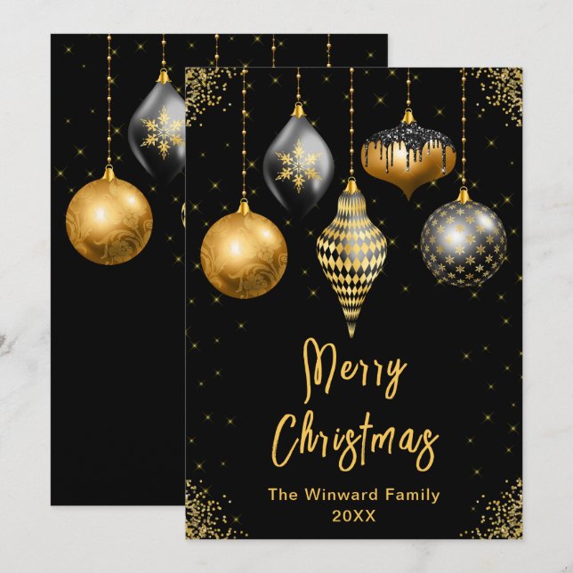 Svarta och Gyllene Ornament Glädje Julen (Fram/baksida)