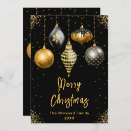 Svarta och gyllene ornament God Jul Julkort