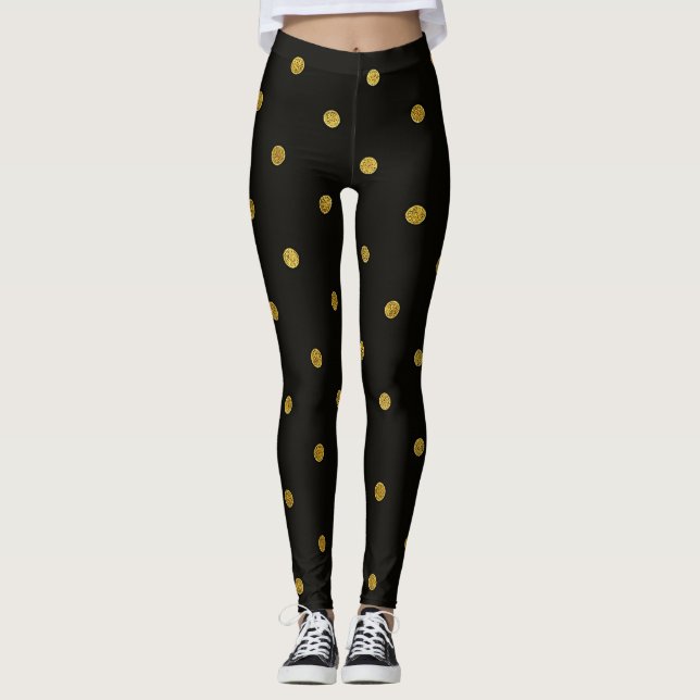 Svarta och gyllene prickar leggings (Framsida)