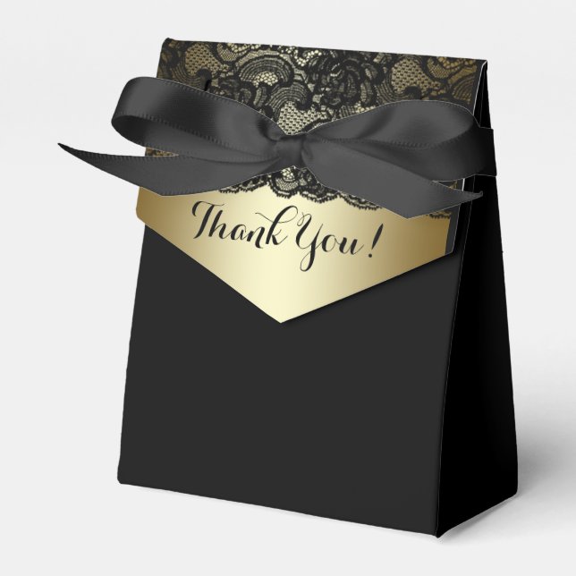 Svarta och gyllene spetsiga presentaskar (Framsidan Sidan)