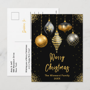 Svarta och gyllene utsmyckningar God Jul Helg Vykort