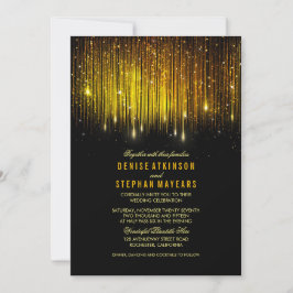 Svarta och Gyllene Wedding String Lights Inbjudan