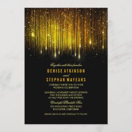 Svarta och Gyllene Wedding String Lights Inbjudan