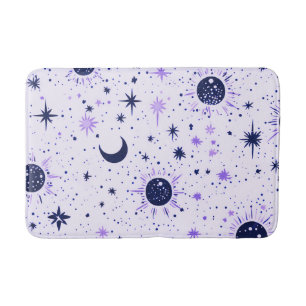 Svarta och Lila Celestial Sol Måne Stars Badrumsmatta
