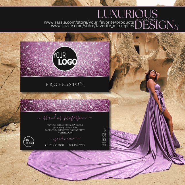 Svarta och Lila Glitter Luminous Stars lägger till Visitkort (Skapare uppladdad)