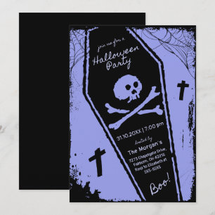Svarta och Lila Hand plockade Coffin Halloween fes Inbjudningar