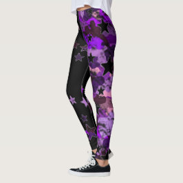 Svarta Och Lila Kamouflage Stjärn Leggings