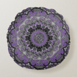 Svarta och Lila Mandala Round Pillow Rund Kudde